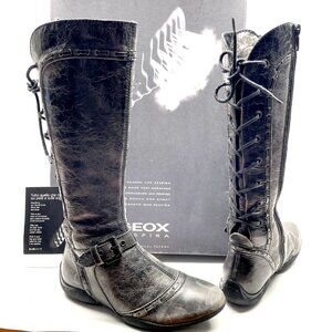 Geox tumbled leather boots back lacing side zipper buckle breathable vintage